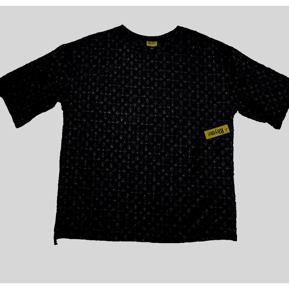 RHYME Sz M Crew Neck Texture All-Over Pattern Men's Black T-shirt